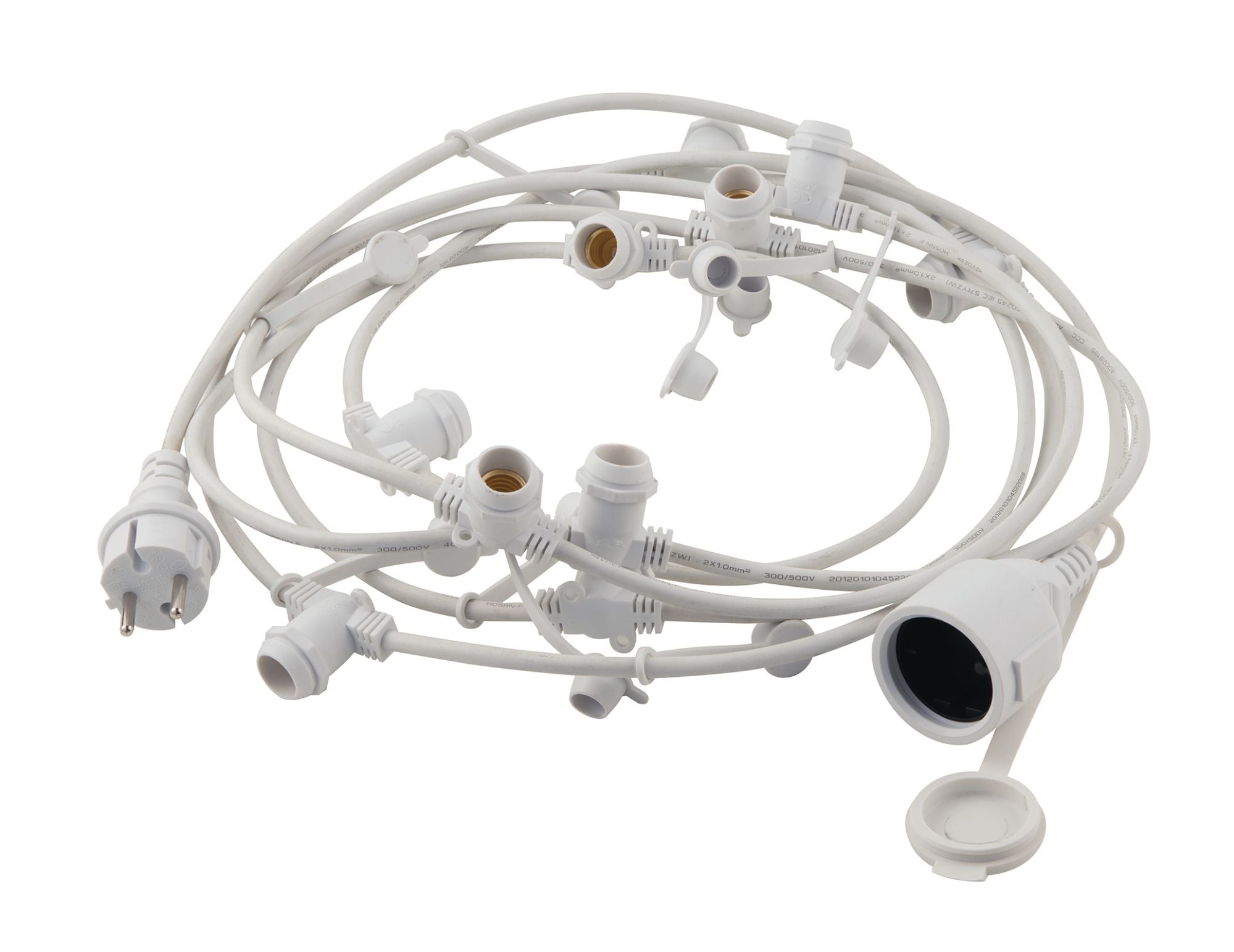 Stringa elettrificata per esterno IP44 bianco o nero lampade 10XE27 non incluse 10 metri cavo in gomma spina schuko e connettore modulabile PICNIC Stringa elettrificata per esterno IP44 bianco o nero lampade 10XE27 non incluse 10 metri cavo in gomma spina schuko e connettore modulabile PICNIC
